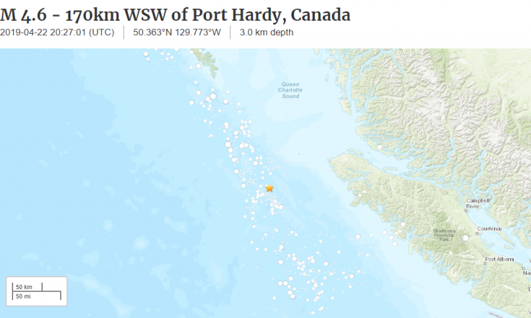 Two small shakers strike off Vancouver Island